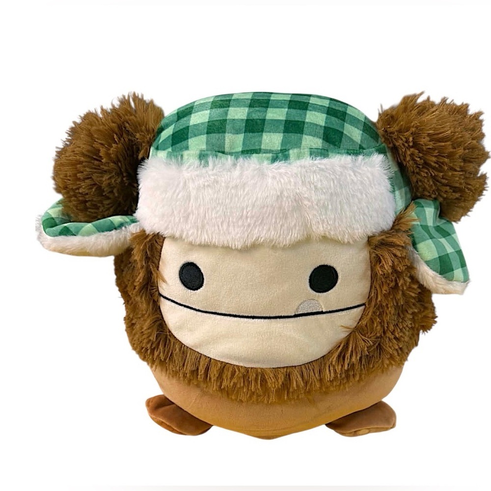 Squishmellow monkeyCute Plush Toy with Green Checkered Hat